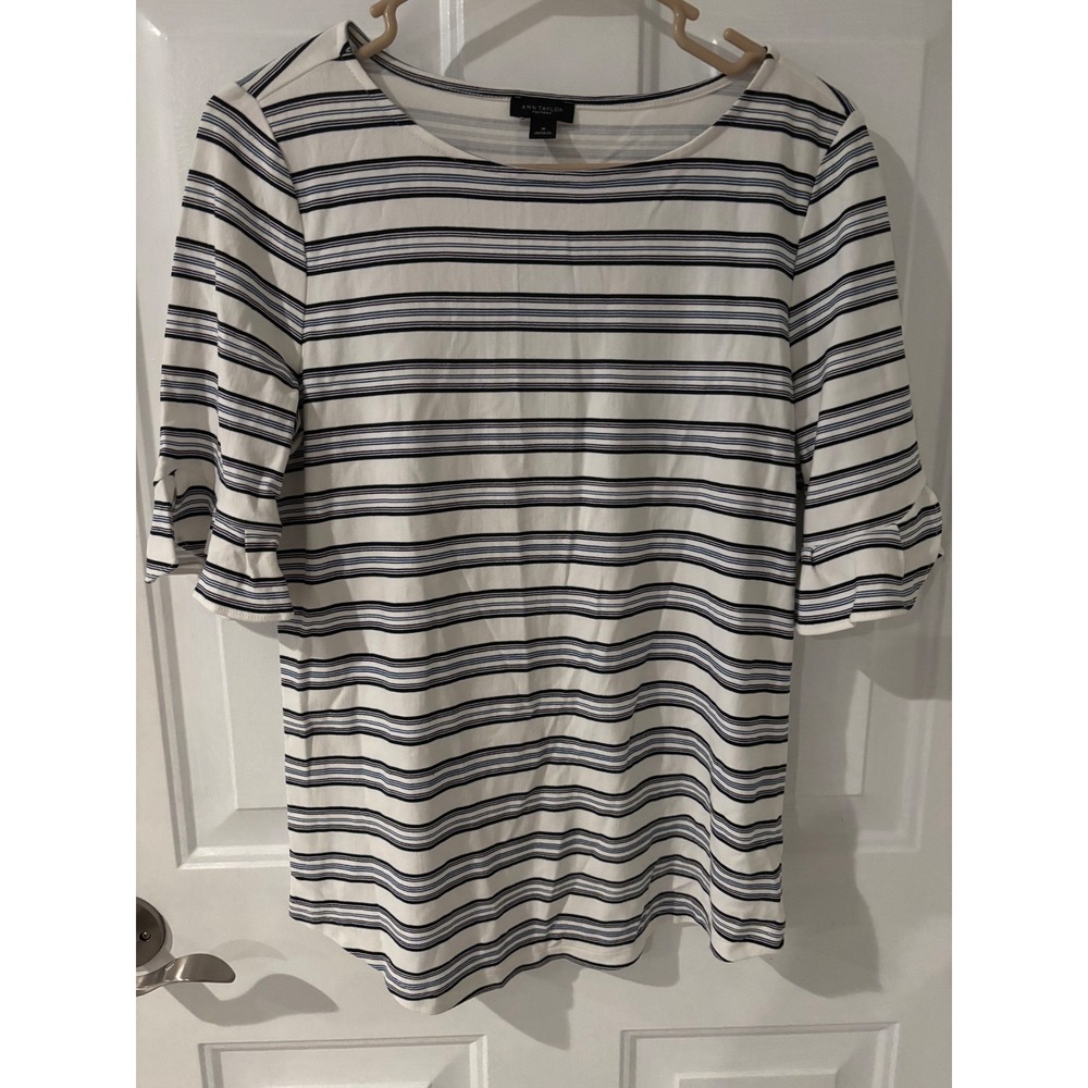 Ann Taylor Factory Striped Knit Top‎ Ruffle Sleeve Casual Everyday Size M